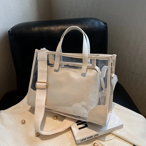 Fashion Women Transparent PVC Jelly Tote Bag With Inner Pouch Sub-mother Crossbody Bag Casual Beach Vacation Handbag