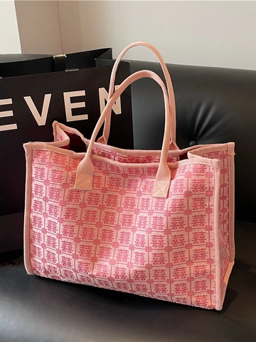 Borsa Tote in Tela per Matrimonio Cinese Grande Capacità Motivo Doppia Felicità Jacquard Borsa Sposa Rosso Rosa Regalo