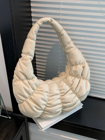 Bolso de Hombro Fruncido y Acolchado para Mujer Bolso Hobo de Cuero PU Color Sólido Bolso de Axila Creciente para Moda Diaria