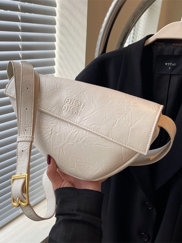 Bolso de Bandolera Informal de Cuero PU para Mujer con Pliegues Minimalista Media Luna Color Sólido Bolso de Hombro de Moda