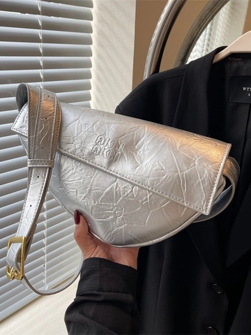 Bolso de Bandolera Informal de Cuero PU para Mujer con Pliegues Minimalista Media Luna Color Sólido Bolso de Hombro de Moda