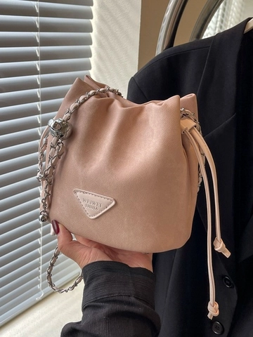 Sac Seau en Similicuir PU Minimaliste avec Cordon pour Femmes Mode Urbaine Simple Sac Bandoulière Chaîne Rose Gris Blanc