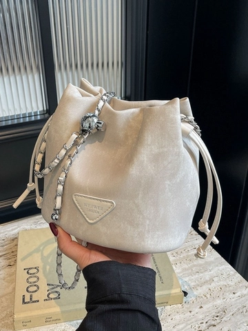 Sac Seau en Similicuir PU Minimaliste avec Cordon pour Femmes Mode Urbaine Simple Sac Bandoulière Chaîne Rose Gris Blanc