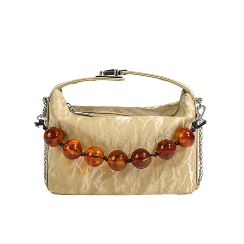 Borsa a Tracolla da Donna di Nicchia Moda Stile Coreano Piccola Borsa a Mano Quadrata Con Manico di Künstliche Perle Texture Increspata Borsa a Spalla