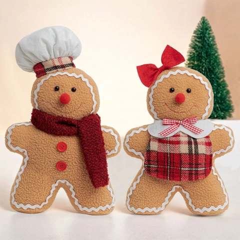 Χριστουγεννιάτικο Gingerbread Man Βελούδινο Παιχνίδι Στολίδι Με Κασκόλ Καπέλο Σεφ Φιόγκο Καρό Φόρεμα για Διακόσμηση Πάρτι Σπιτιού
