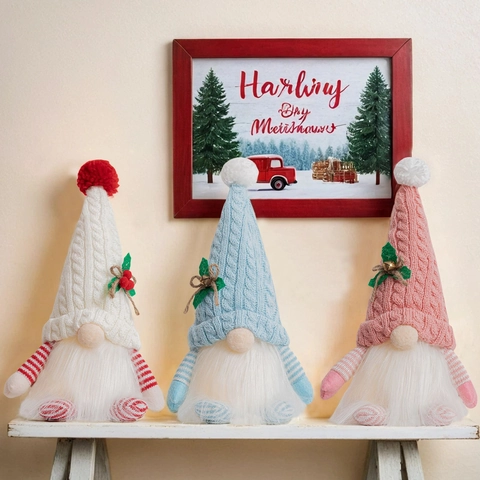 Gnomo di Natale a LED Bambola Cappello di Lana Rudolph Figurina Senza Volto Decorazione per Casa Festa Ornamento Natalizio