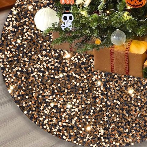 Sparkling Sequin Christmas Tree Skirt Circular Glitter Holiday Decoration Base Cover For Halloween Party Home Decor Gold