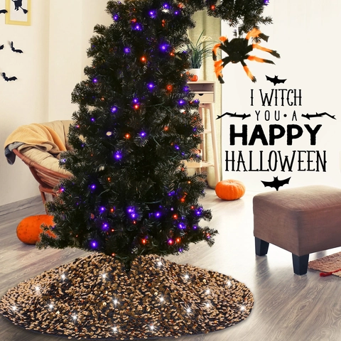 Lussuosa Gonna per Albero di Natale con Paillettes Luccicanti Copertura Base Albero di Halloween Grembiule per Albero Tondo per Decorazione Festa