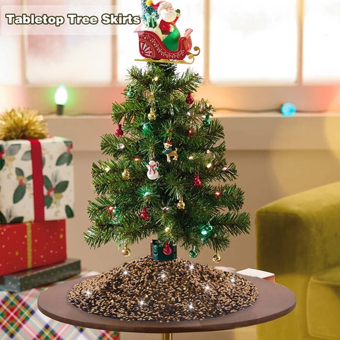 Sparkly Sequin Christmas Tree Skirt Round Festive Base Mat For Holiday Home Decor Sequin Tree Apron Accessories