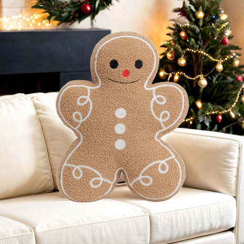 Christmas Gingerbread Man Plush Pillow Sherpa Fleece Decorative Cushion For Sofa Bed Home Office Holiday Party Gift