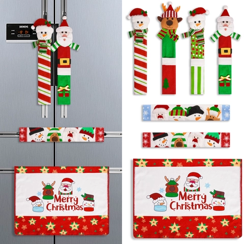 Cubiertas de Manija de Refrigerador de Navidad Papá Noel Muñeco de Nieve Reno Protectores de Manija Horno Microondas Decoración