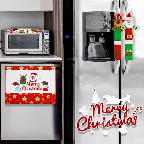 Cubiertas de Manija de Refrigerador de Navidad Papá Noel Muñeco de Nieve Reno Protectores de Manija Horno Microondas Decoración