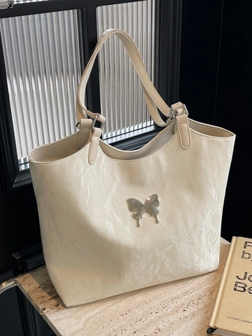 Borsa Tote Grande Capacità in Stile Coreano con Fiocco per Donna Moda Pelle PU Texture Increspata Borsa a Tracolla
