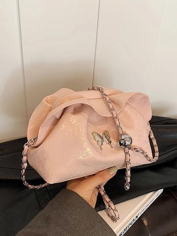 Sac Nuage Plissé à la Mode Pour Femmes Papillon Chaîne Petit Sac Bandoulière Cuir PU Élégant Décontracté Fête Sac à Main