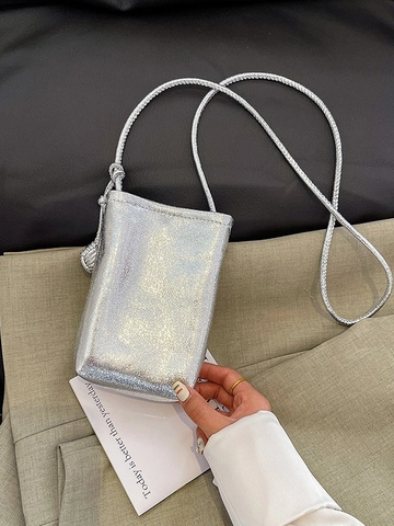 Dames Mode Metallic PU Leer Mini Crossbody Tas Knoop Detail Telefoontas Kleine Schoudertas Streetwear Dagelijks