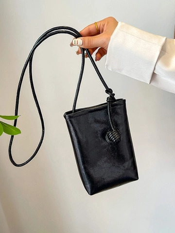 Dames Mode Metallic PU Leer Mini Crossbody Tas Knoop Detail Telefoontas Kleine Schoudertas Streetwear Dagelijks