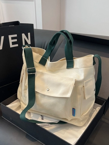 Large Capacity Canvas Tote Bag For Women Minimalist Multi Pocket Crossbody Handheld Shoulder Bag For Work Travel Daily Use