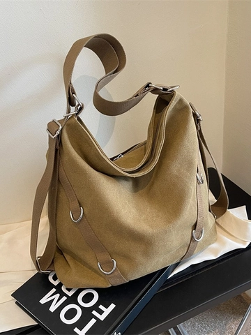 Große Kapazität Damen Canvas Tote Bag Mehrzweck Schulter Rucksack Minimalistisches Design Mit Metall D-Ringen Reise Schule Pendeltasche