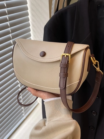 Bolso de Silla Minimalista para Mujer Cuero PU Grano de Guijarro Color de Contraste Bandolera Diseño de Nicho Diario