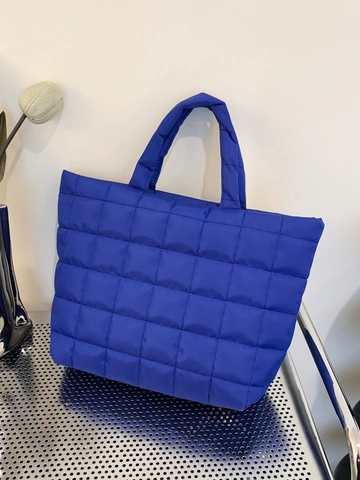 Women's Solid Color Quilted Tote Bag Large Capacity Padded Handbag Lightweight Cotton Grid Shopper Bag For Daily Work