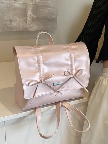 Sac à Dos Femme Style Coréen avec Nœuds et Plis Tendance en Cuir PU Brillant Petit Sac à Dos Doux Sac d'École de Mode