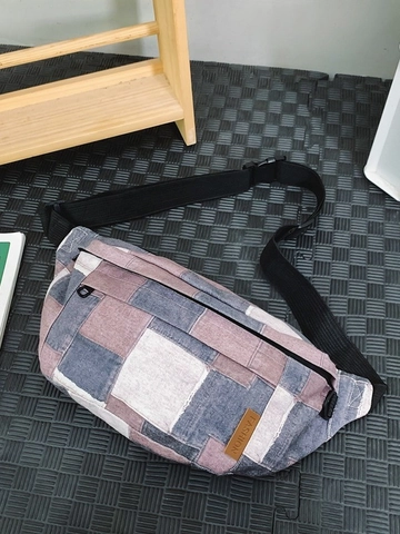 Bolso de Pecho de Mezclilla Casual Patchwork para Mujer Hombre Bolso Bandolera Vintage Color Block Riñonera Gran Capacidad Correa Ajustable Bolso de Viaje