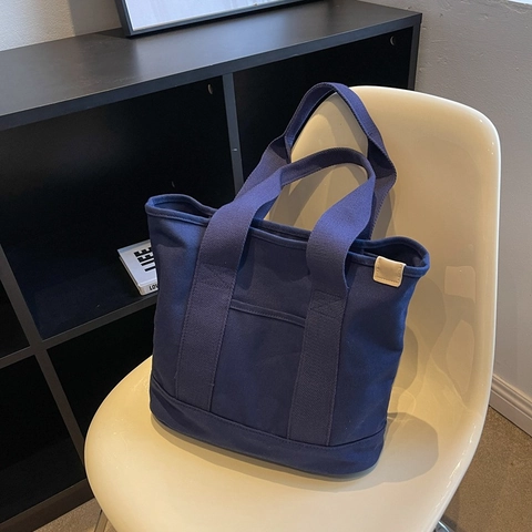 Bolso Tote de Lona Minimalista de Gran Capacidad para Mujer Bolso de Hombro Informal para Viaje Diario Diseño Simple Bolso Escolar