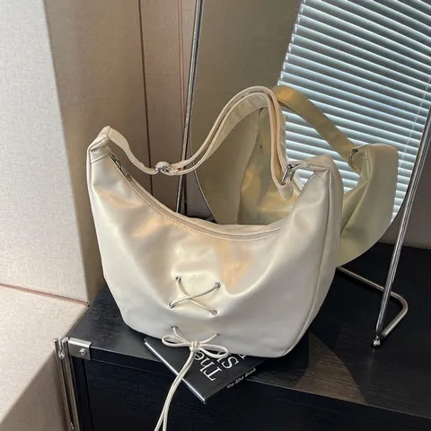 Sac Hobo Mode Femme Laçage Croisé Nœud Grande Capacité Sac à Épaule Décontracté en Cuir PU Sac Sous le Bras