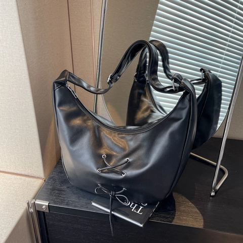 Sac Hobo Mode Femme Laçage Croisé Nœud Grande Capacité Sac à Épaule Décontracté en Cuir PU Sac Sous le Bras