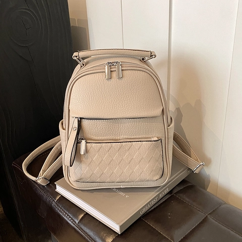 Zaino da Donna in Pelle PU Elegante Trama Litchi Cuciture a Rombi Mini Zainetto Casual Quotidiano Scuola Borsa da Donna