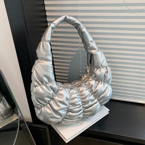 Bolso de Axila Fruncido Nube para Mujer de Cuero PU Acolchado Bolso de Hombro de Moda Color Sólido Gran Capacidad