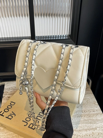 Damen Elegant Gesteppt Umhängetasche Mode Herz Schnalle PU Leder Kleine Quadratische Tasche Mit Kettenriemen Tägliche Schultertasche