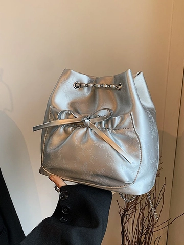 Bolso Bombonera con Lazo y Cadena para Mujer Cuero PU con Relieve Bolso de Hombro Estilo Callejero Bolso de Mano Elegante Diario