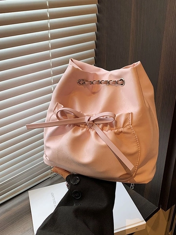 Bolso Bombonera con Lazo y Cadena para Mujer Cuero PU con Relieve Bolso de Hombro Estilo Callejero Bolso de Mano Elegante Diario