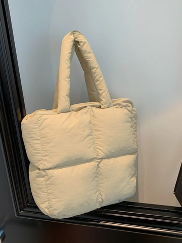 Women Quilted Puffer Tote Bag Large Capacity Grid Stitching Underarm Bag Soft PU Padded Shoulder Bag Winter Casual Commuting Handbag