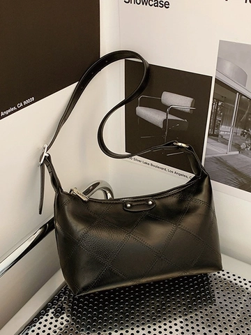 Borsa a Spalla Minimalista Trapuntata a Rombi Donna in Pelle PU Borsa Hobo Sotto l'Ascella Tinta Unita Tracolla Regolabile