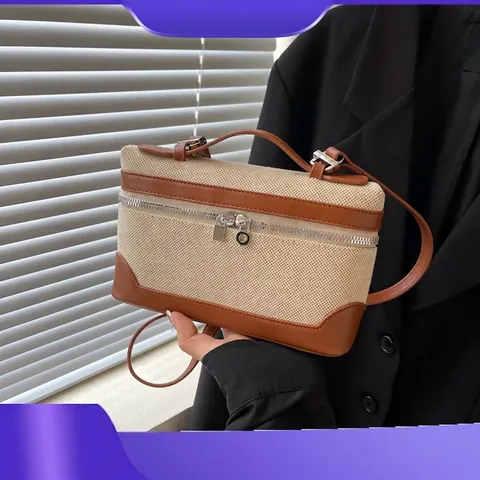 Bolso Bandolera de Lona Retro en Color de Contraste para Mujer Moda PU Cuero Empalme Pequeño Bolso de Caja Bolso de Mano