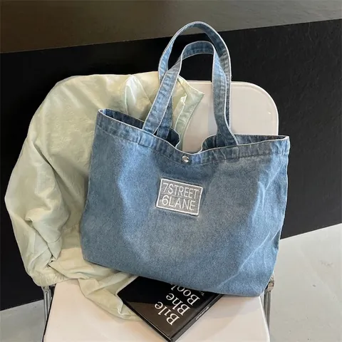 Borsa Tote in Denim da Donna Grande Capacità Borsa a Tracolla in Denim Lavato Casual per Studenti Pendolari 7STREET Handbag