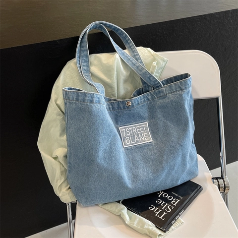 Borsa Tote in Denim da Donna Grande Capacità Borsa a Tracolla in Denim Lavato Casual per Studenti Pendolari 7STREET Handbag