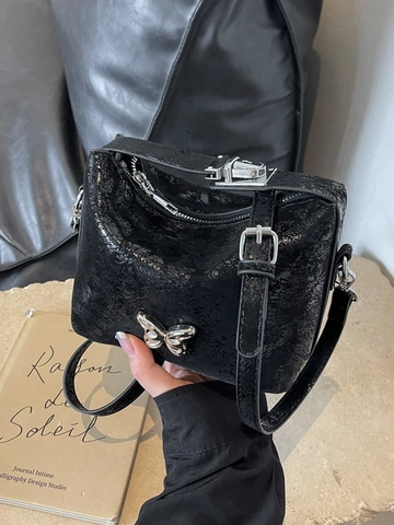 Women Fashion Butterfly PU Leather Crossbody Bag Metallic Crack Texture Small Square Handbag With Single Adjustable Strap
