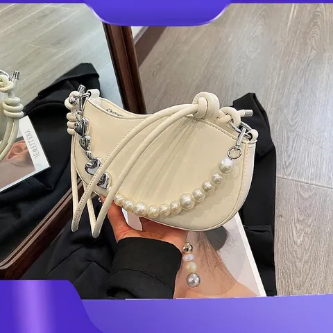 Piccola Borsa Sottobraccio Hobo da Donna Decorazione di Künstliche Perle Pendaglio a Cuore in Metallo Pelle PU Moda Borsa a Tracolla per Pendolarismo Festa