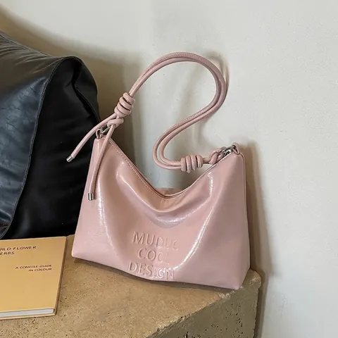 Korean Fashion PU Leather Underarm Bag For Women Large Capacity Letter Embossed Shoulder Bag With Unique Knot Strap