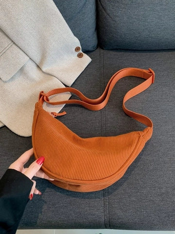 Bolso Bandolera Dumpling de Pana para Mujer Gran Capacidad Color Sólido Correa Ajustable Bolso de Hombro Estilo Casual Simple