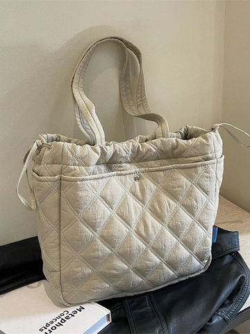 Dames Grote Capaciteit Gequilte Tote Bag Lichtgewicht Nylon Ruitpatroon Schoudertas Voor Dagelijks Werk School Casual Handtas