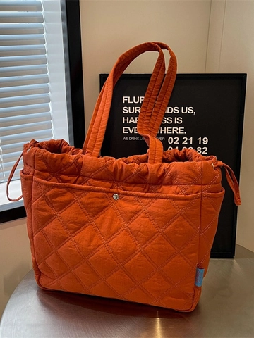 Dames Grote Capaciteit Gequilte Tote Bag Lichtgewicht Nylon Ruitpatroon Schoudertas Voor Dagelijks Werk School Casual Handtas