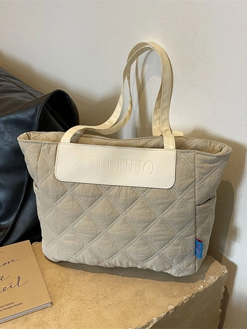 Damen Große Kapazität Gesteppte Einkaufstasche Nylon Stoff Rautenmuster Umhängetasche Lässig Minimalistisch Pendeln Handtasche
