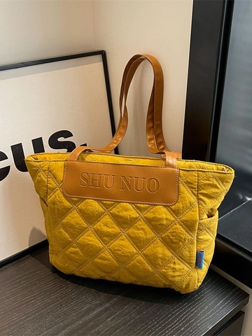 Damen Große Kapazität Gesteppte Einkaufstasche Nylon Stoff Rautenmuster Umhängetasche Lässig Minimalistisch Pendeln Handtasche