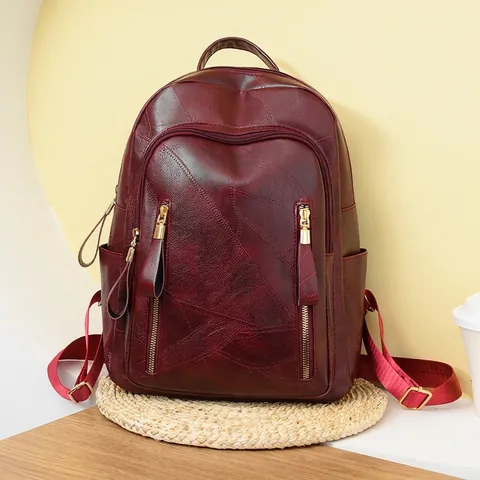 Zaino da Donna in Pelle PU Vintage Grande Capacità Patchwork Multitasche Borsa da Viaggio Antifurto per Scuola