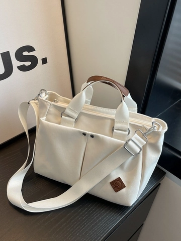 Bolso Tote de Lona Casual para Mujer Gran Capacidad Múltiples Bolsillos Bolso Bandolera Con Correa Ajustable Minimalista Urbano
