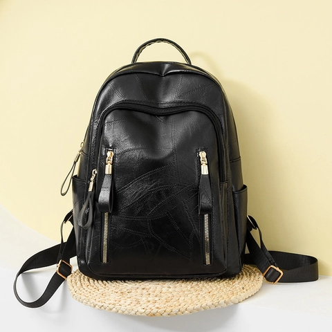 Zaino da Donna in Pelle PU Vintage Grande Capacità Patchwork Multitasche Borsa da Viaggio Antifurto per Scuola